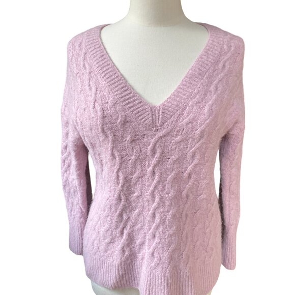 Vince Wool Alpaca Cable Knit Sweater Pink Feminine Soft Girl Quiet Luxury-M/L - Picture 13 of 13